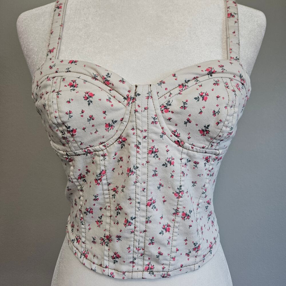 No Boundaries Womens‎ Tank White Dainty Floral Bustier Top Size M Feminine - Picture 2 of 12